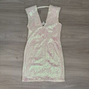 FOREVER 21 women's mini Dress White pink Sequin Zip Back Size M NWT